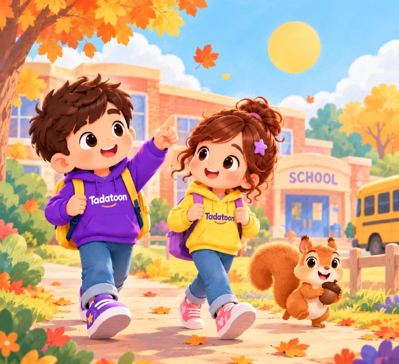 Giraffe and Birdie walking to school together